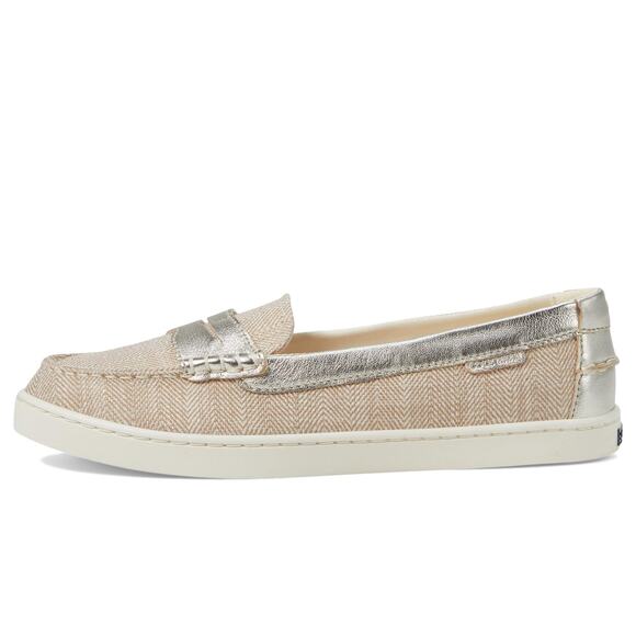 NWT Cole Haan Women's Nantucket Penny Loafers, Natural/Ch Chevron, 6.5-B US - Picture 1 of 6